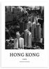 cuadro ciudad de Hong Kong. Lámina decorativa de Hong Kong en blanco y negro. Marco negro