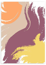 cuadro abstracto con pinceladas en tonos tierra, naranja y morado. Lámina decorativa abstracta y colorida. Marco negro