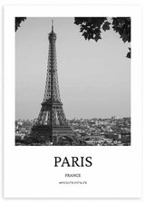 cuadro ciudad de París. Lámina decorativa de París en blanco y negro. Marco negro