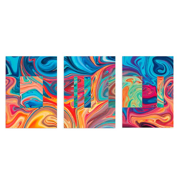 conjunto de tres cuadros muy coloridos - kuadro