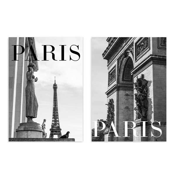 conjunto de dos cuadros fotográficos de París, blanco y negro - kuadro