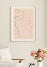 Decoración con cuadros, ideas -  lámina decorativa ilustración de flores sobre fondo rosado / color crema