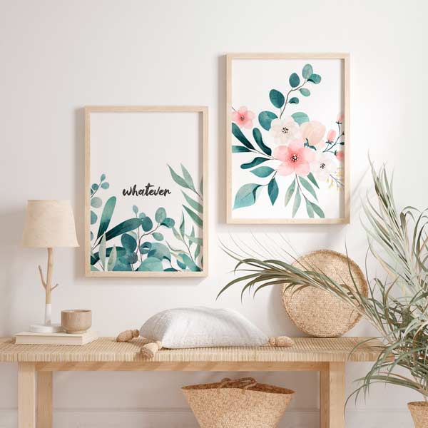 decoración con cuadros, ideas - conjunto de cuadros de flores de tonos claros - kuadro